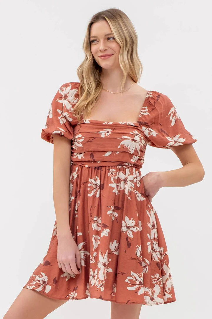 Terracotta Floral Mini Dress