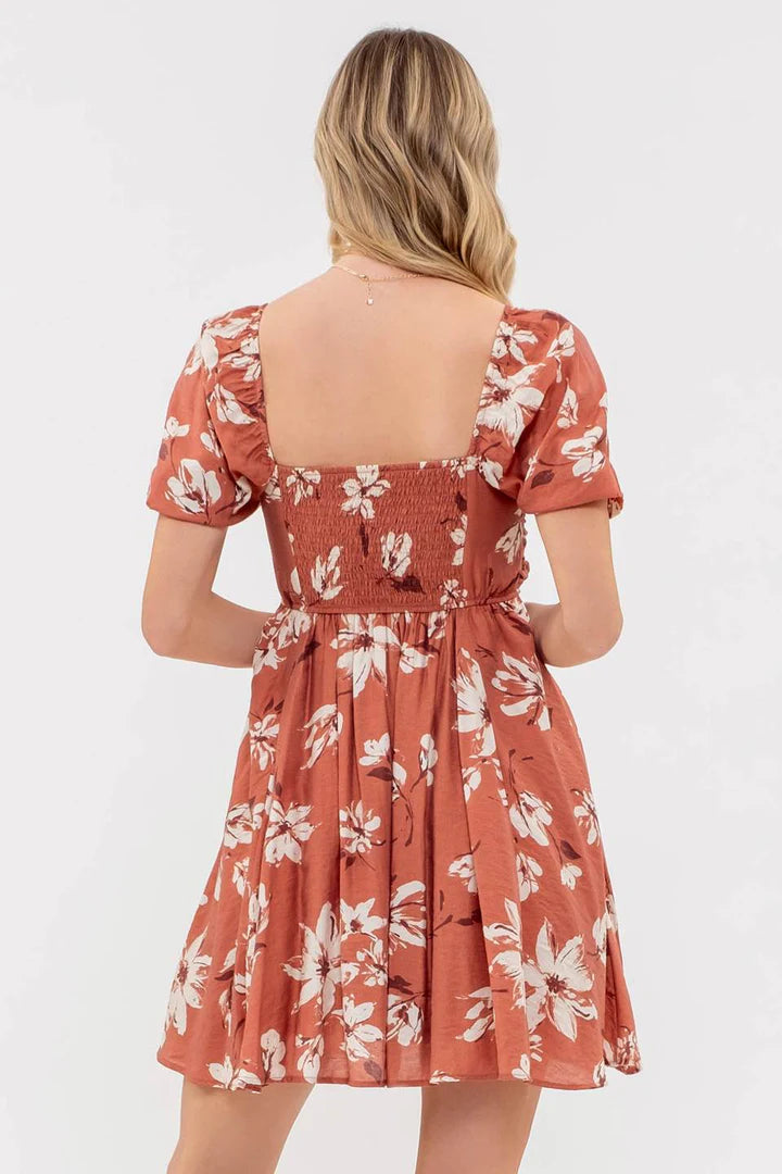 Terracotta Floral Mini Dress