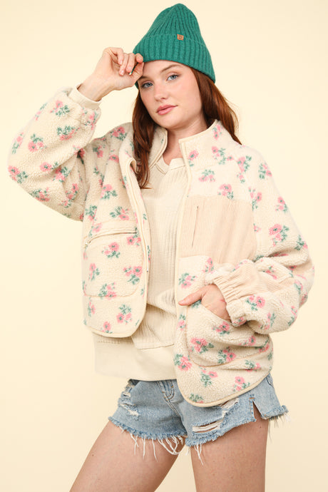 Pink Flower Fleece Jacket