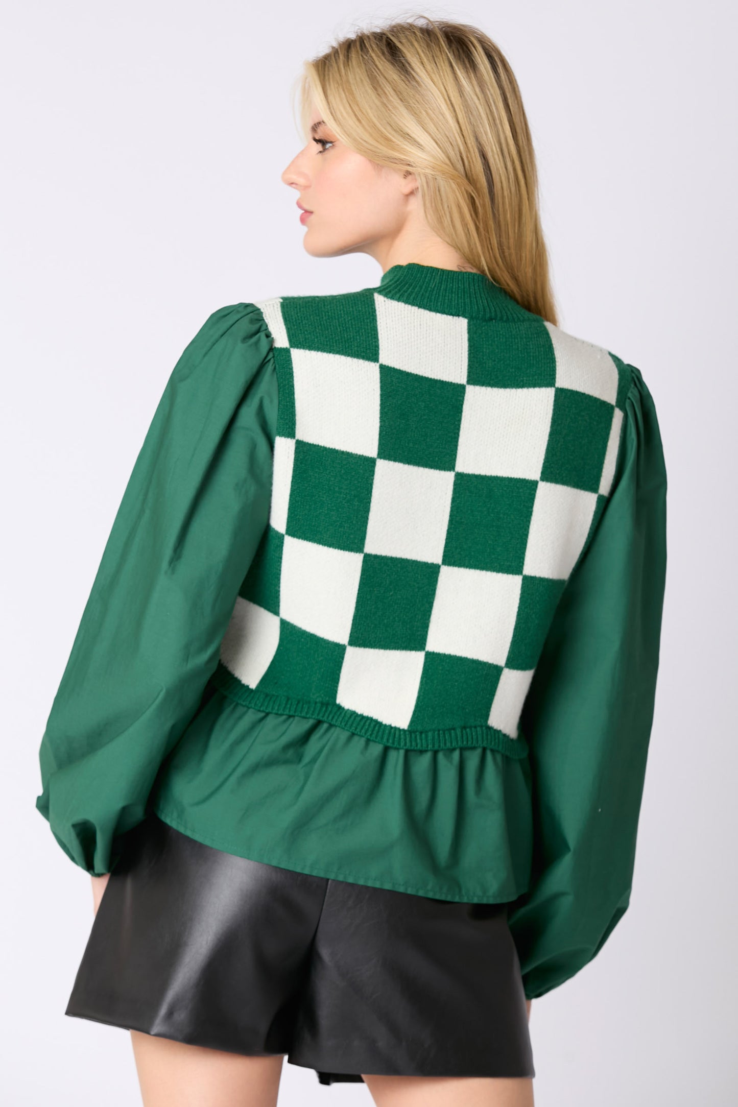 Hunter Green Checkered Peplum Top