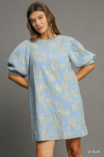 Blue Floral Jacquard Dress