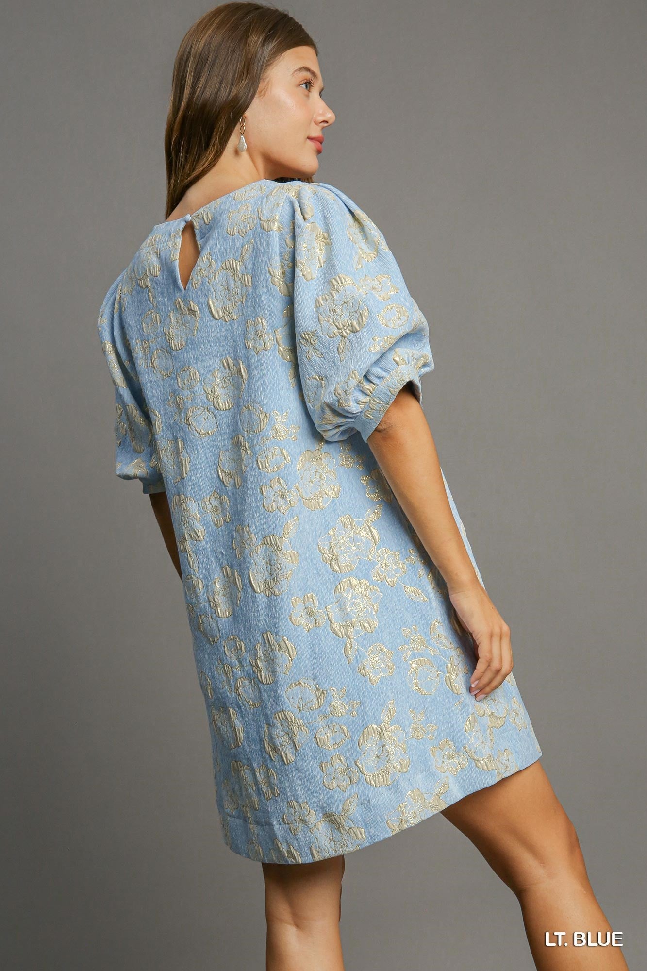 Blue Floral Jacquard Dress