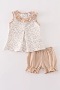 Beige/Leopard Girl Bloomer Set