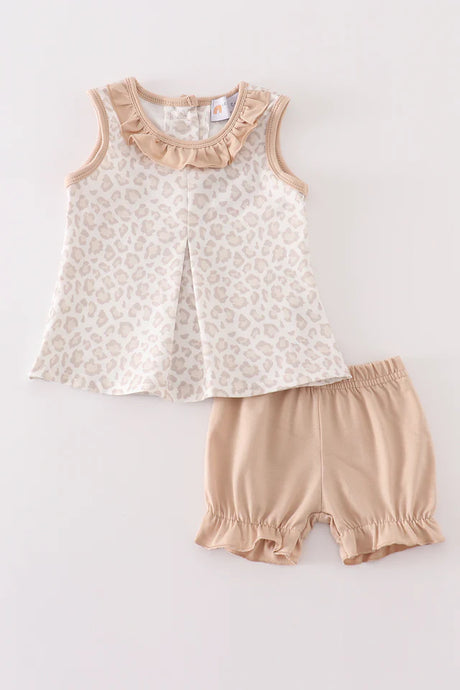 Beige/Leopard Girl Bloomer Set