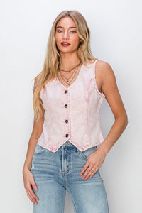 Risen Pink Washed Denim Vest