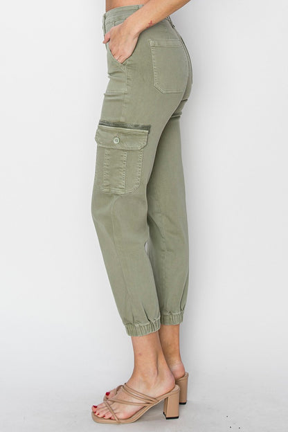 Olive High Rise Cargo Jogger Pants