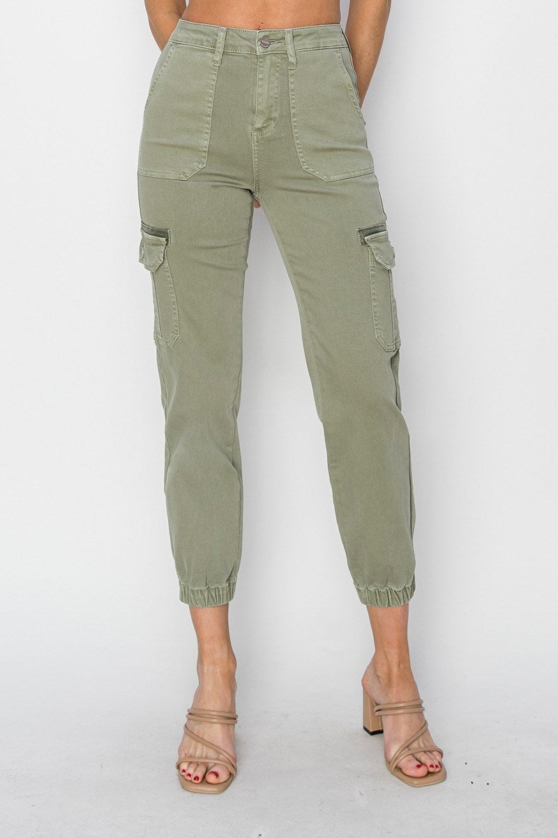 Olive High Rise Cargo Jogger Pants