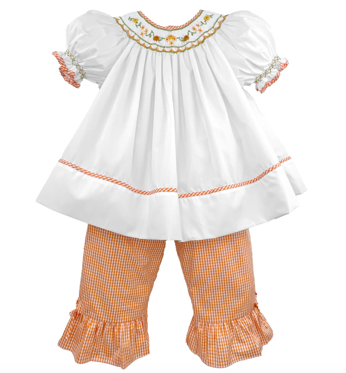 White Smocked Floral Pant Set