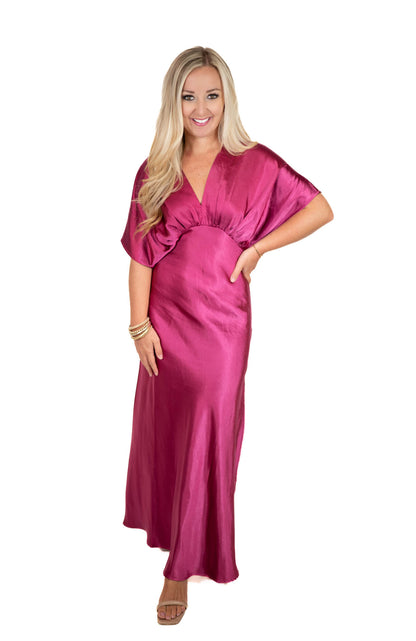 Magenta Satin Maxi Dress