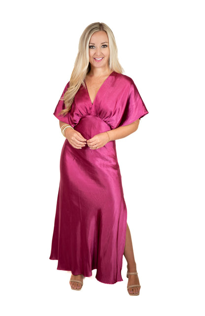 Magenta Satin Maxi Dress