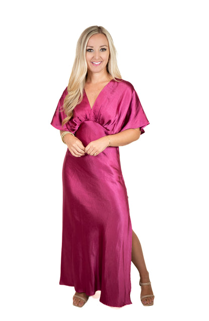 Magenta Satin Maxi Dress