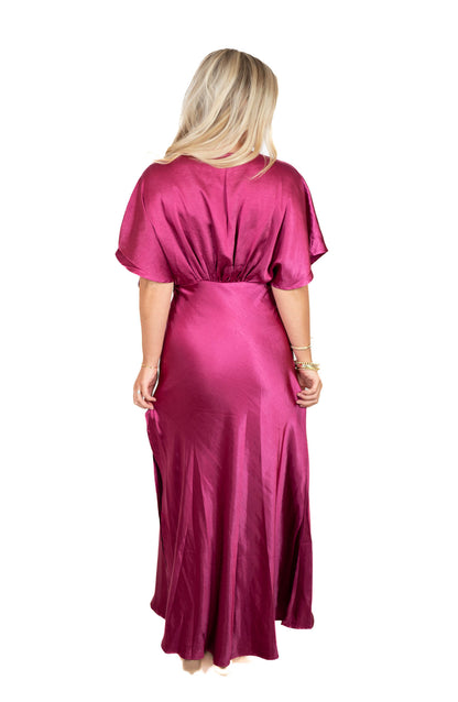 Magenta Satin Maxi Dress