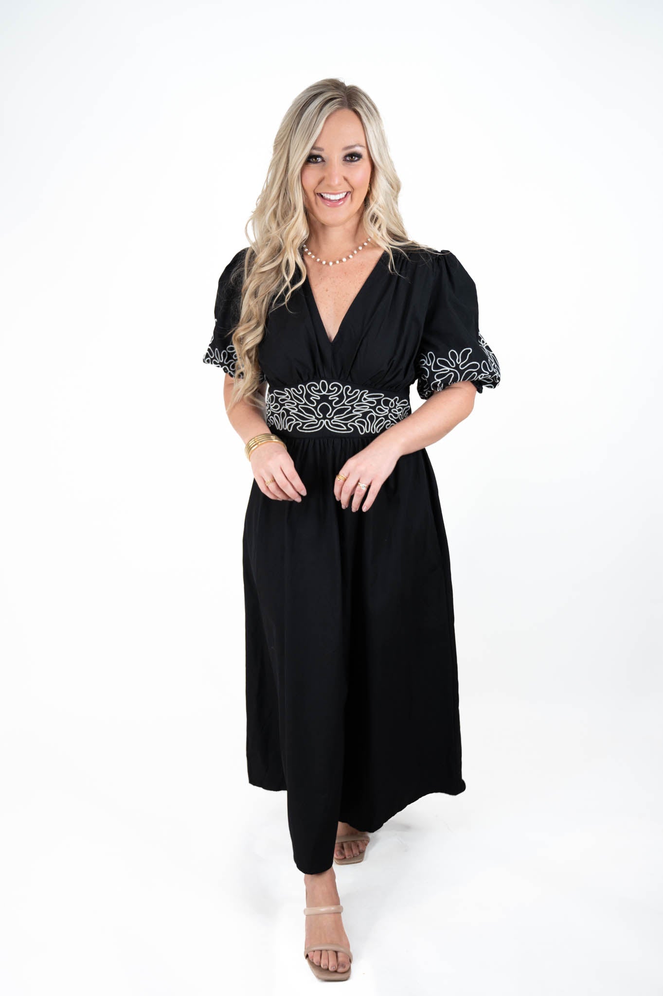 Black V Neck Midi Dress