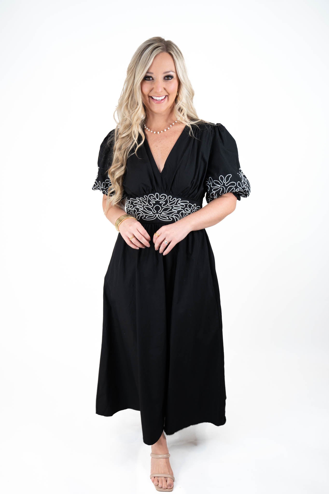 Black V Neck Midi Dress