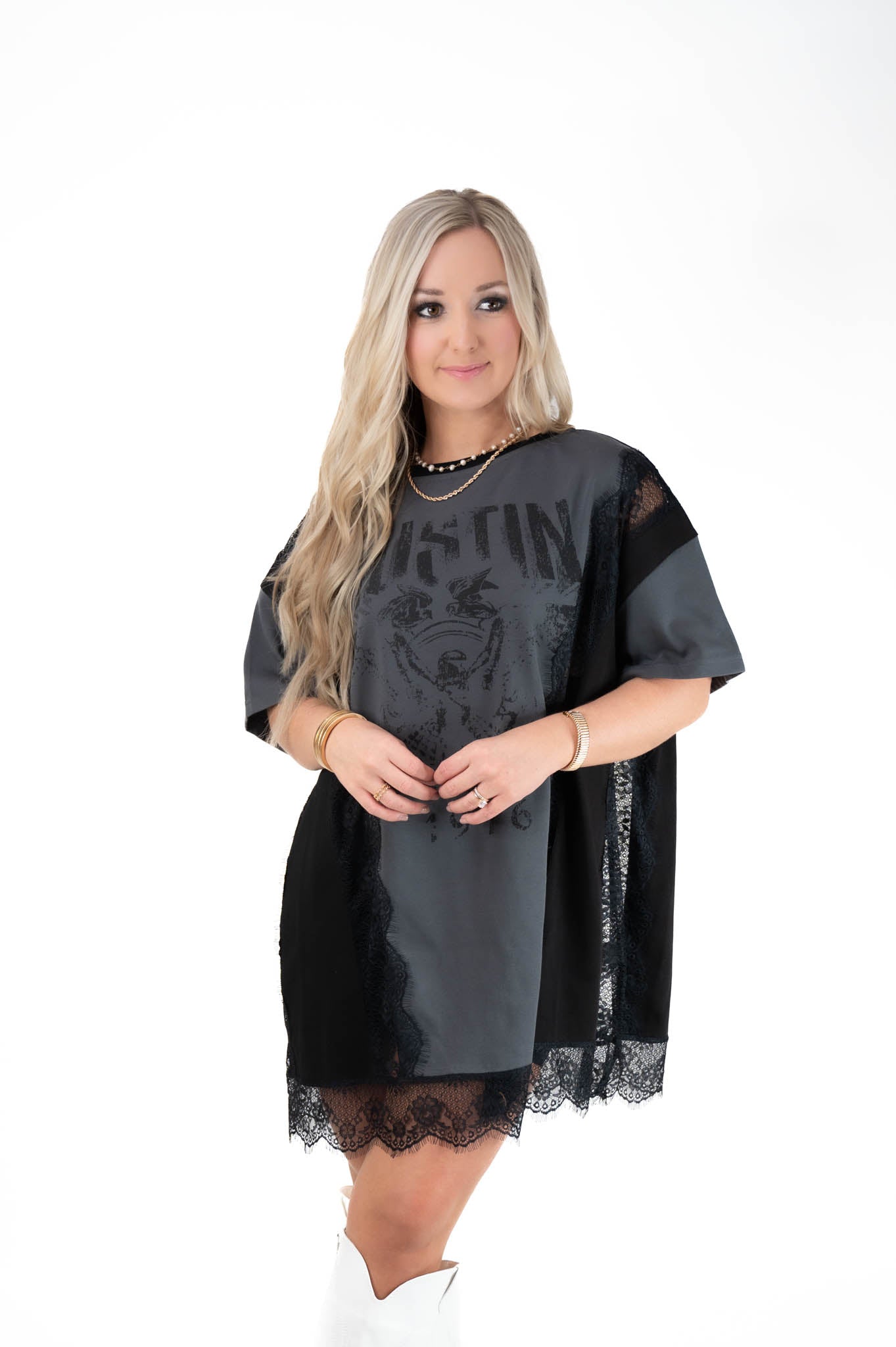 Charcoal Washed Lace Top