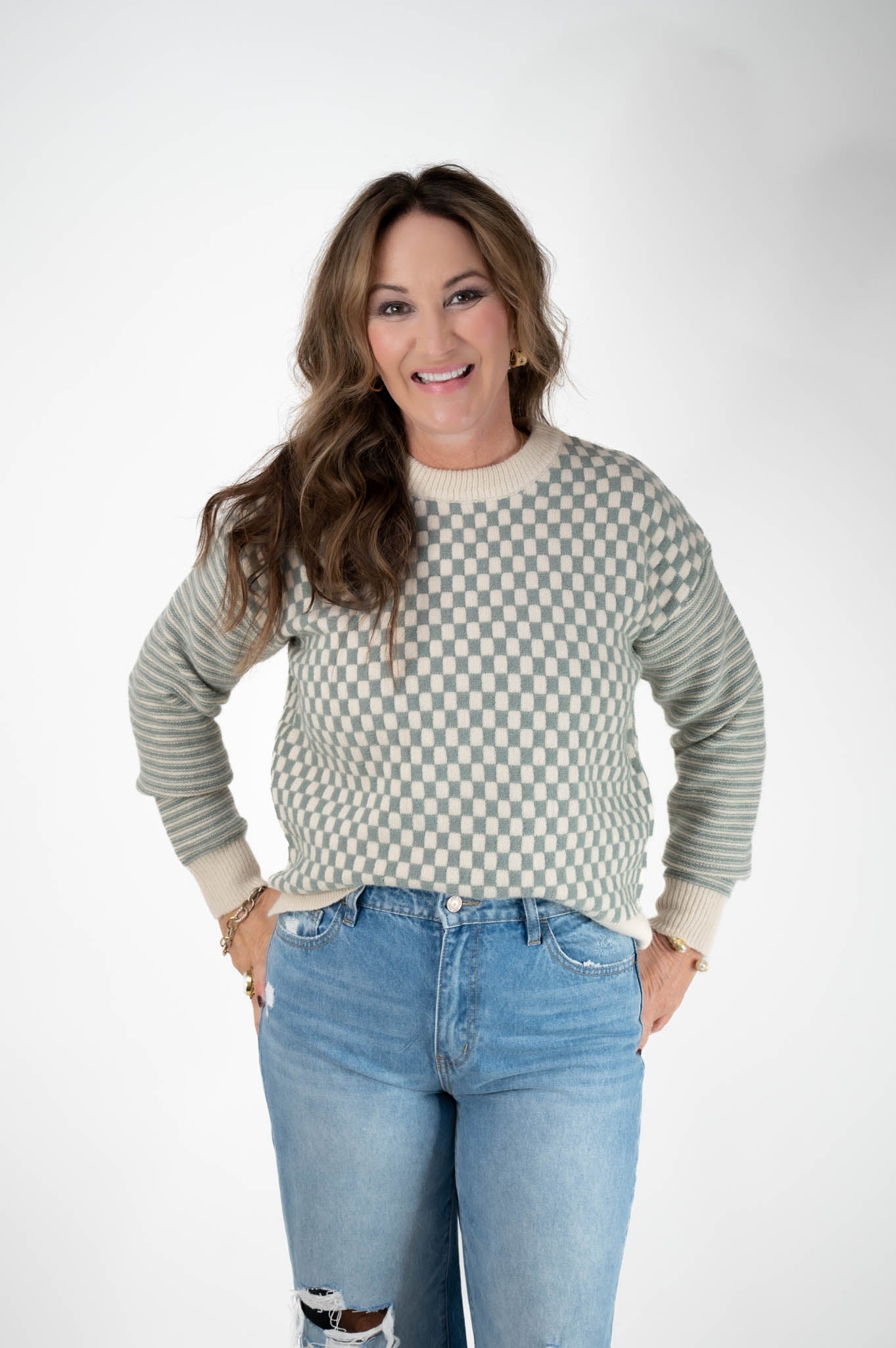 Sage Checkered Sweater