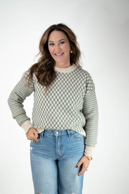 Sage Checkered Sweater