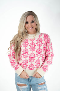 Pink Floral Printed Sweater