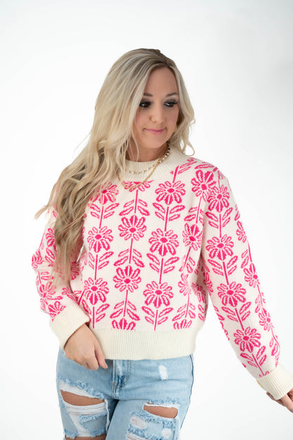 Pink Floral Printed Sweater