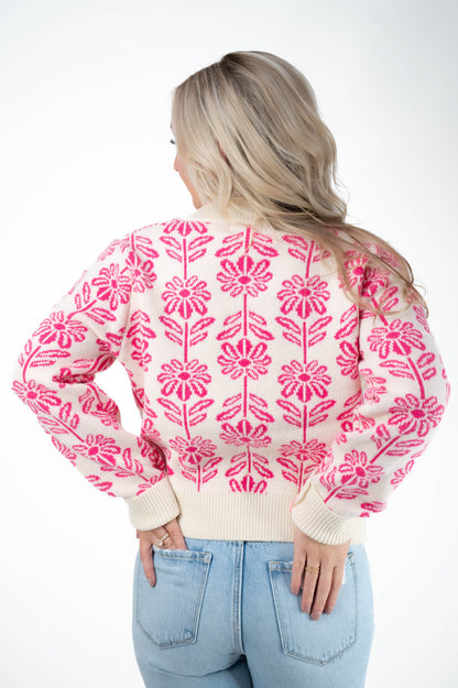 Pink Floral Printed Sweater