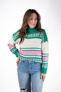 Colorful Cable Knit Sweater