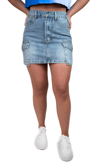 On Your Radar Cargo Denim Skirt