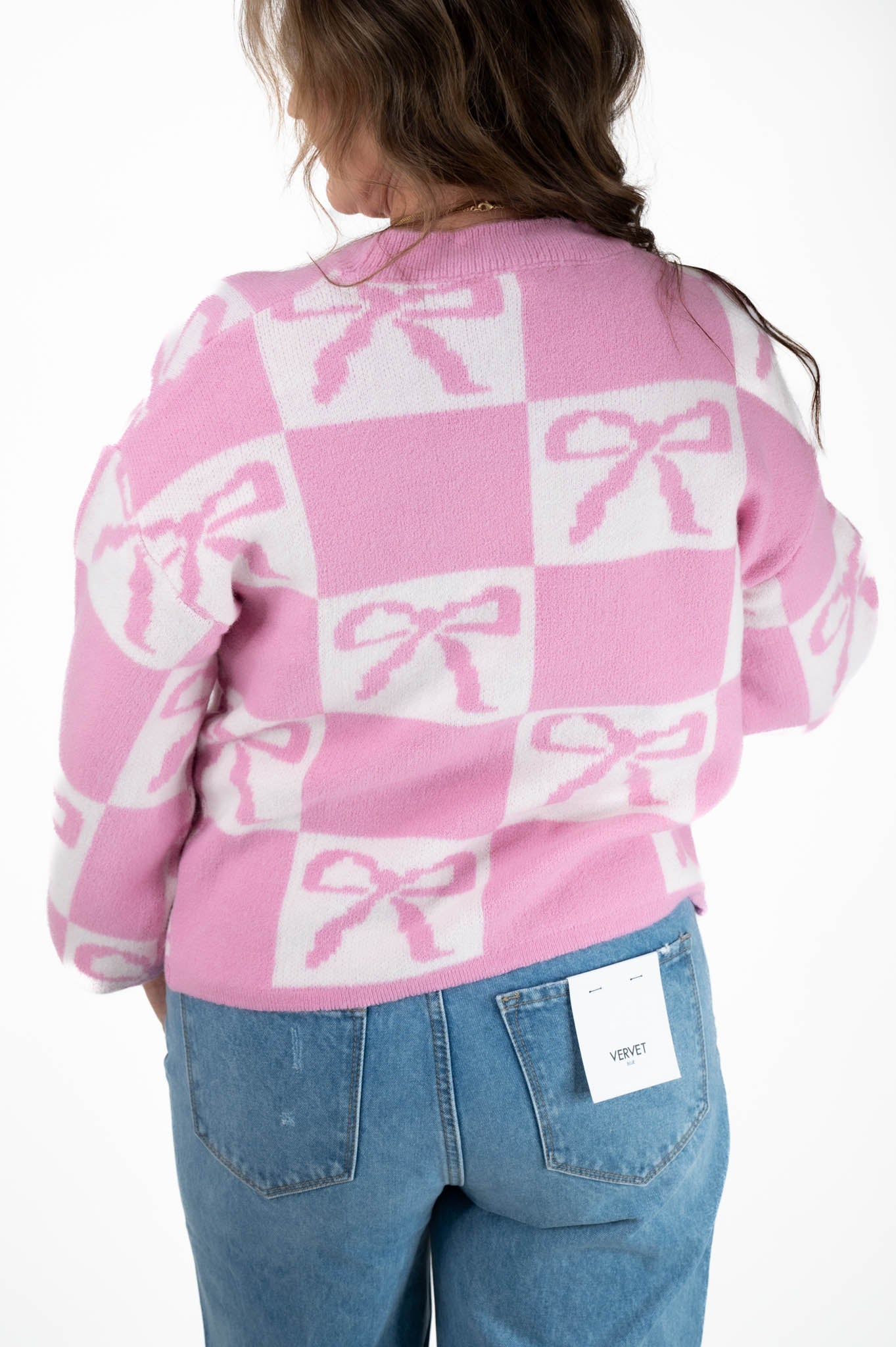 Pink Color Block Bow Sweater