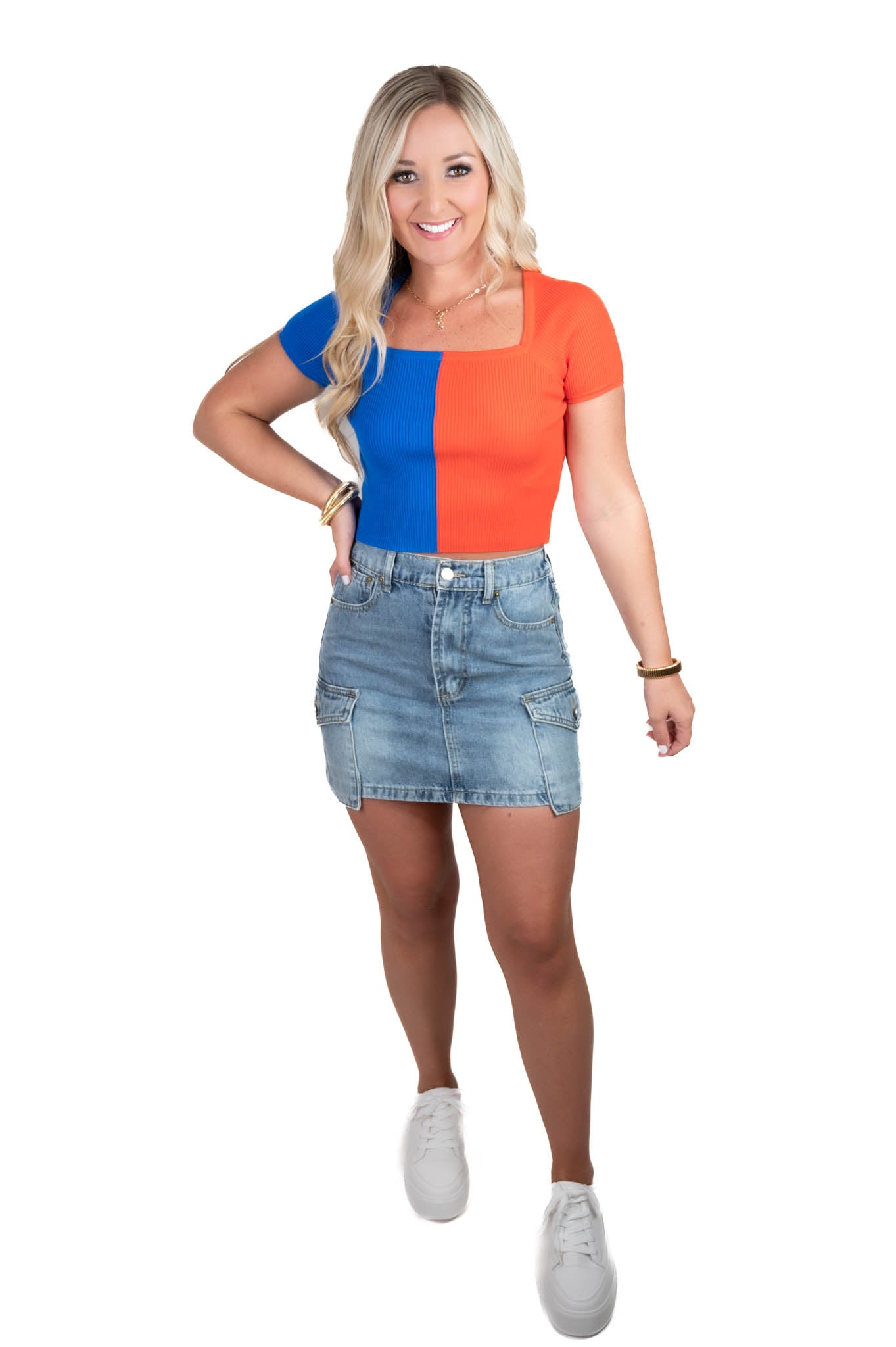 In The Stands Blue/Orange Crop Top