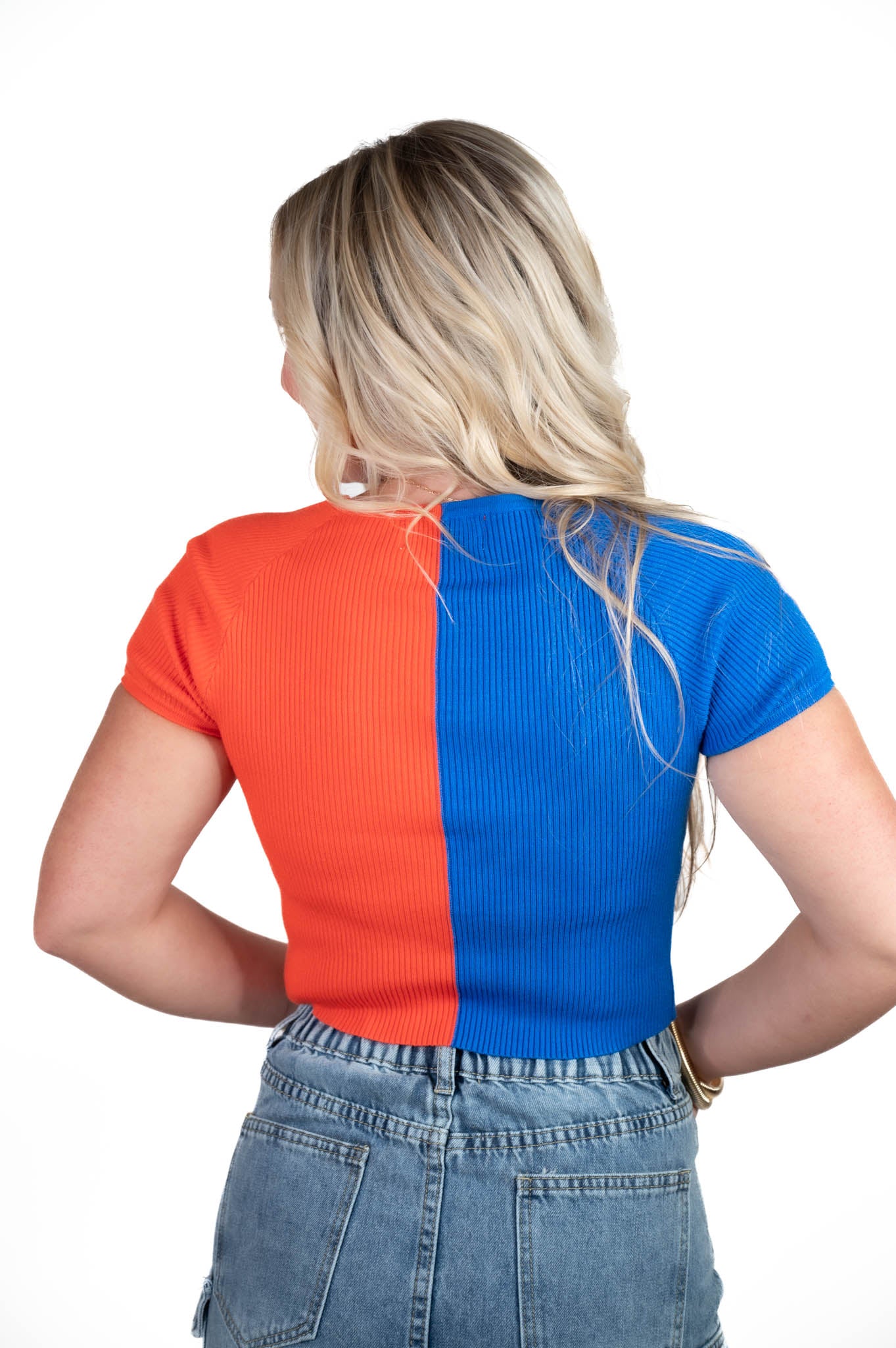 In The Stands Blue/Orange Crop Top