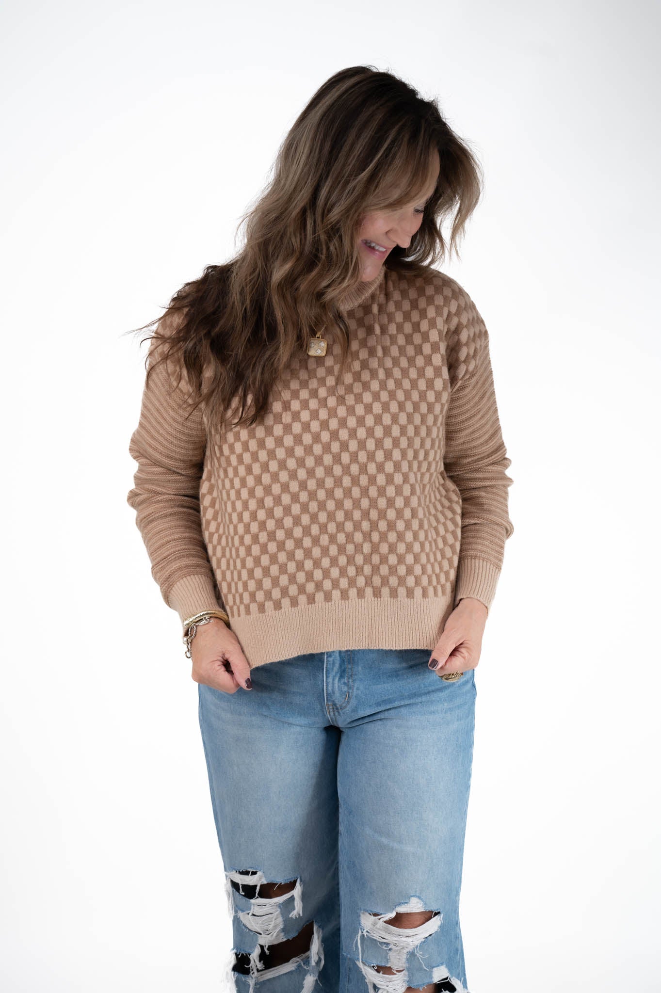 Taupe Checkered Sweater