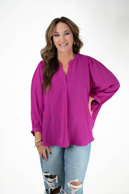 Magenta V Neck Top