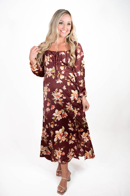 Burgundy Floral Midi Dress