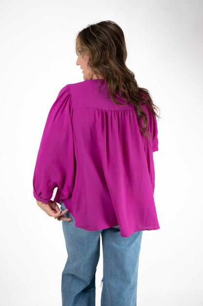 Magenta V Neck Top