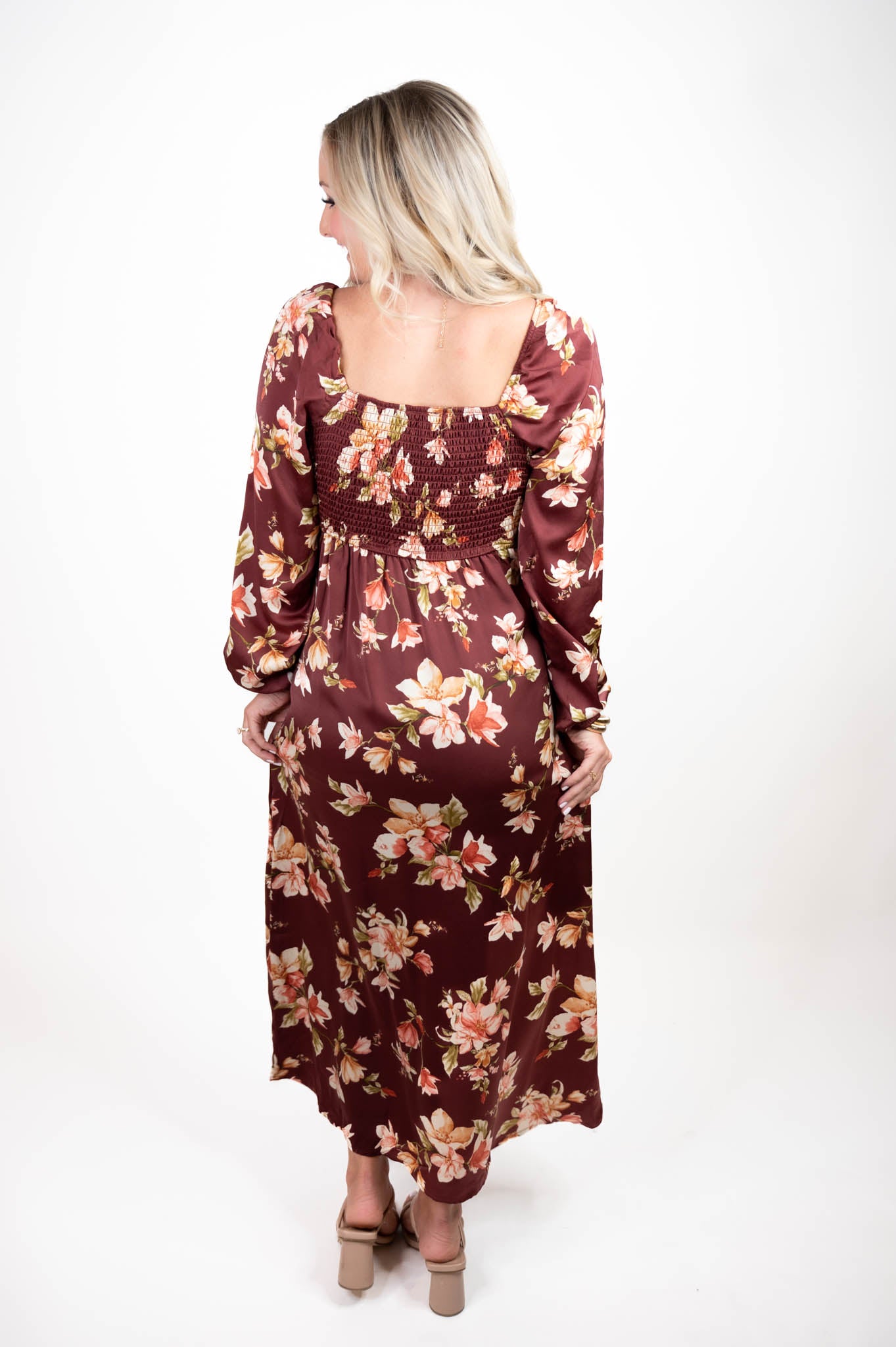 Burgundy Floral Midi Dress