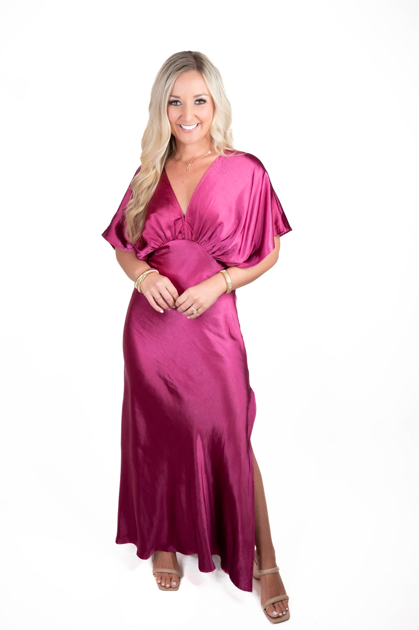 Magenta Satin Maxi Dress