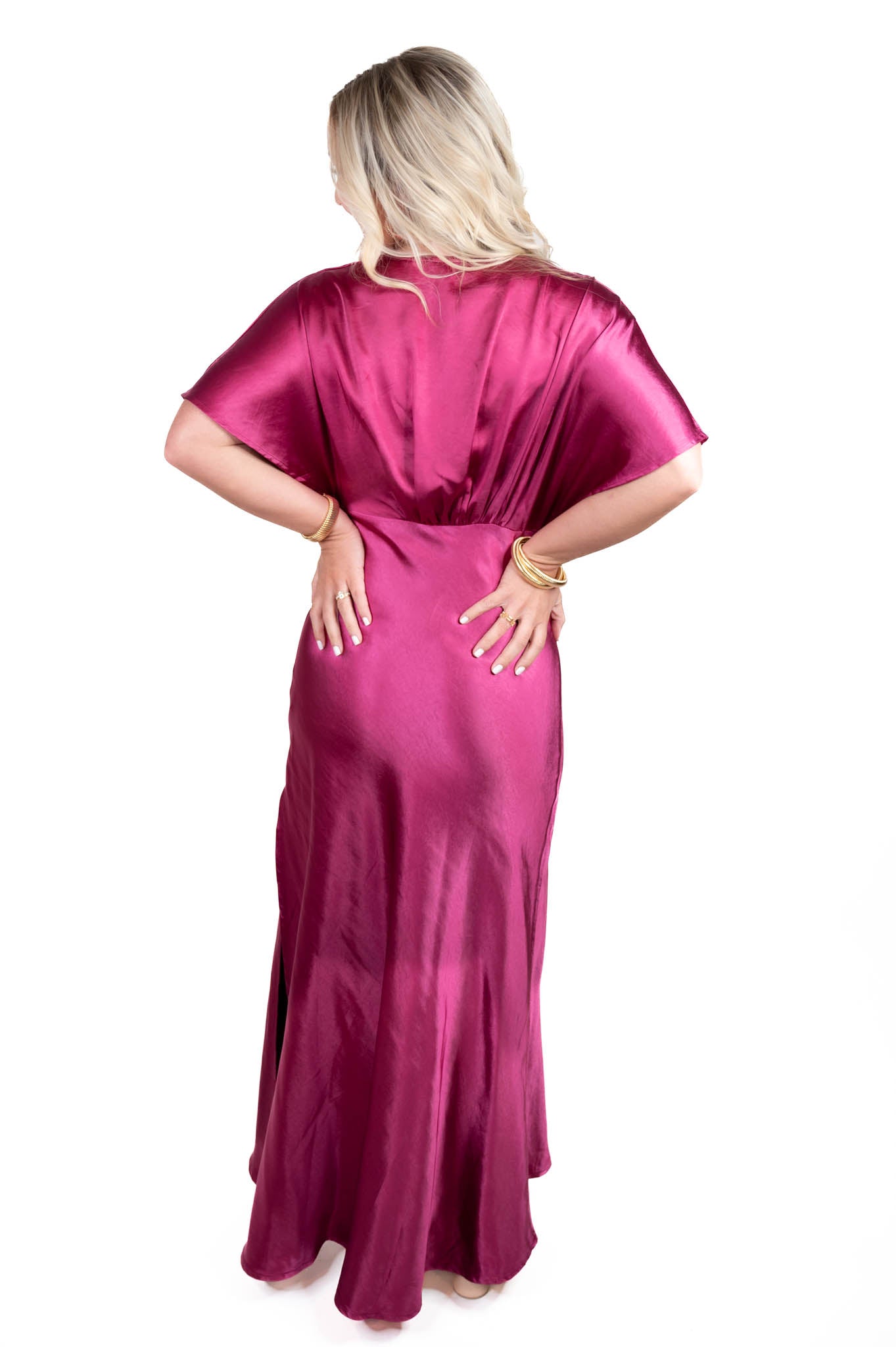 Magenta Satin Maxi Dress