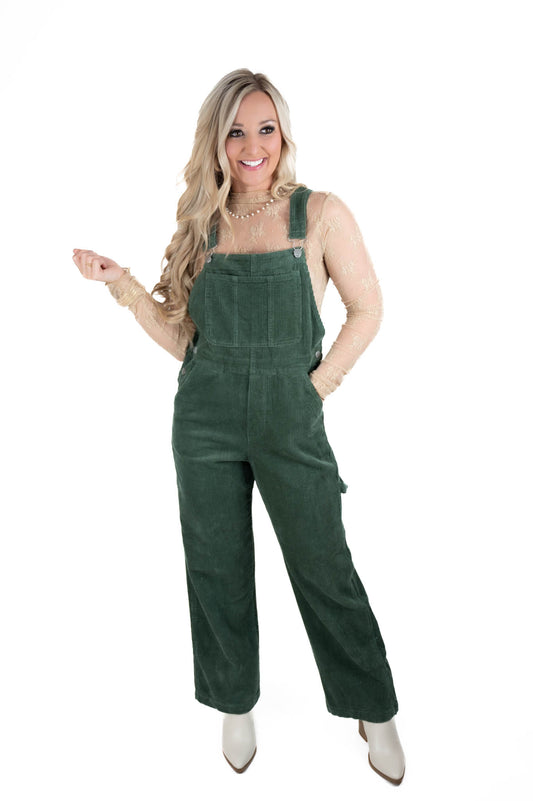 Olive Corduroy Overalls