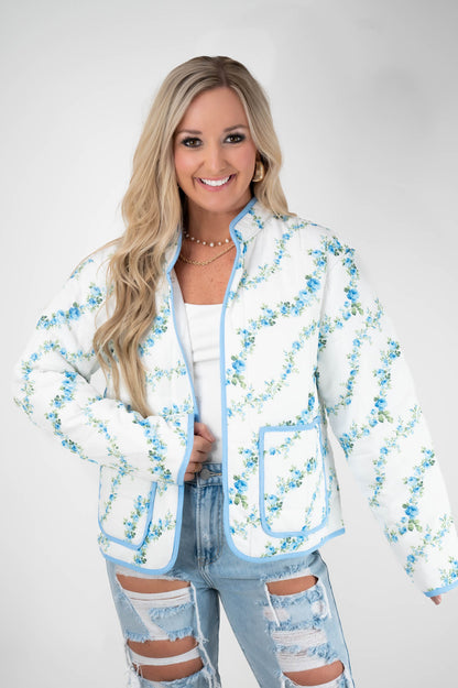 Blue Floral Quilted Jacket