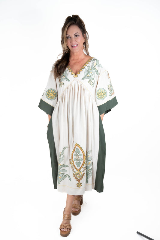 Taupe/Olive Embroidered Maxi