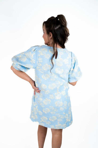 Blue Floral Jacquard Dress