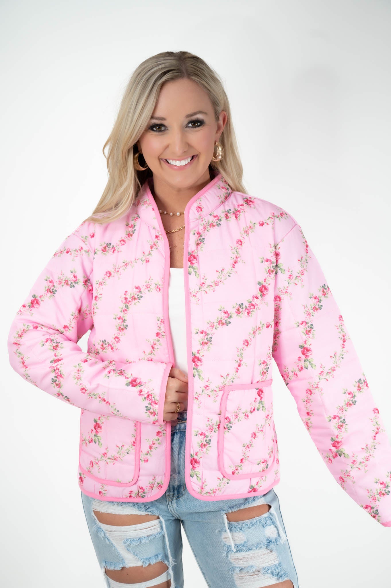 Pink Floral Quilted Jacket