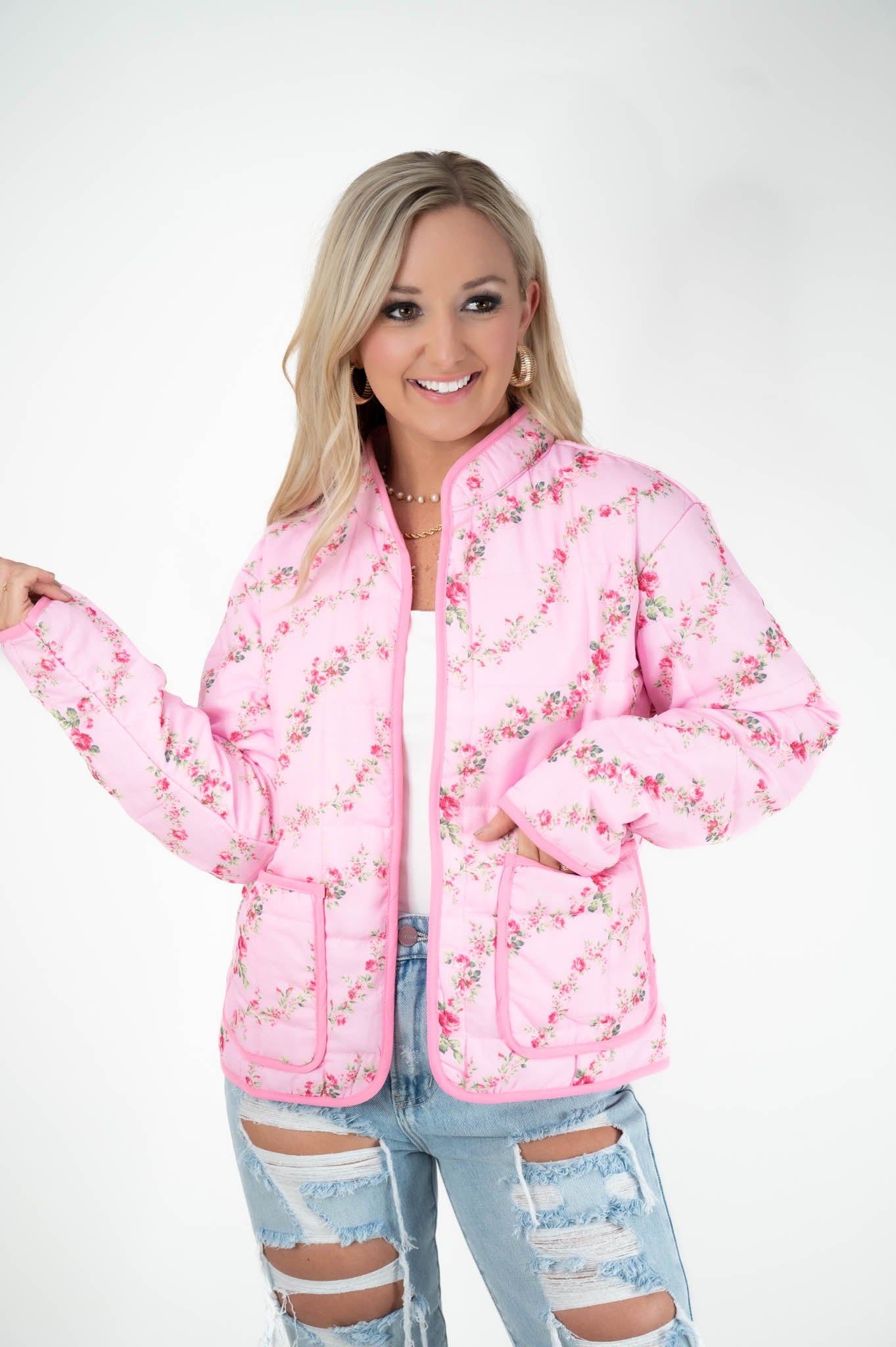 Pink Floral Quilted Jacket