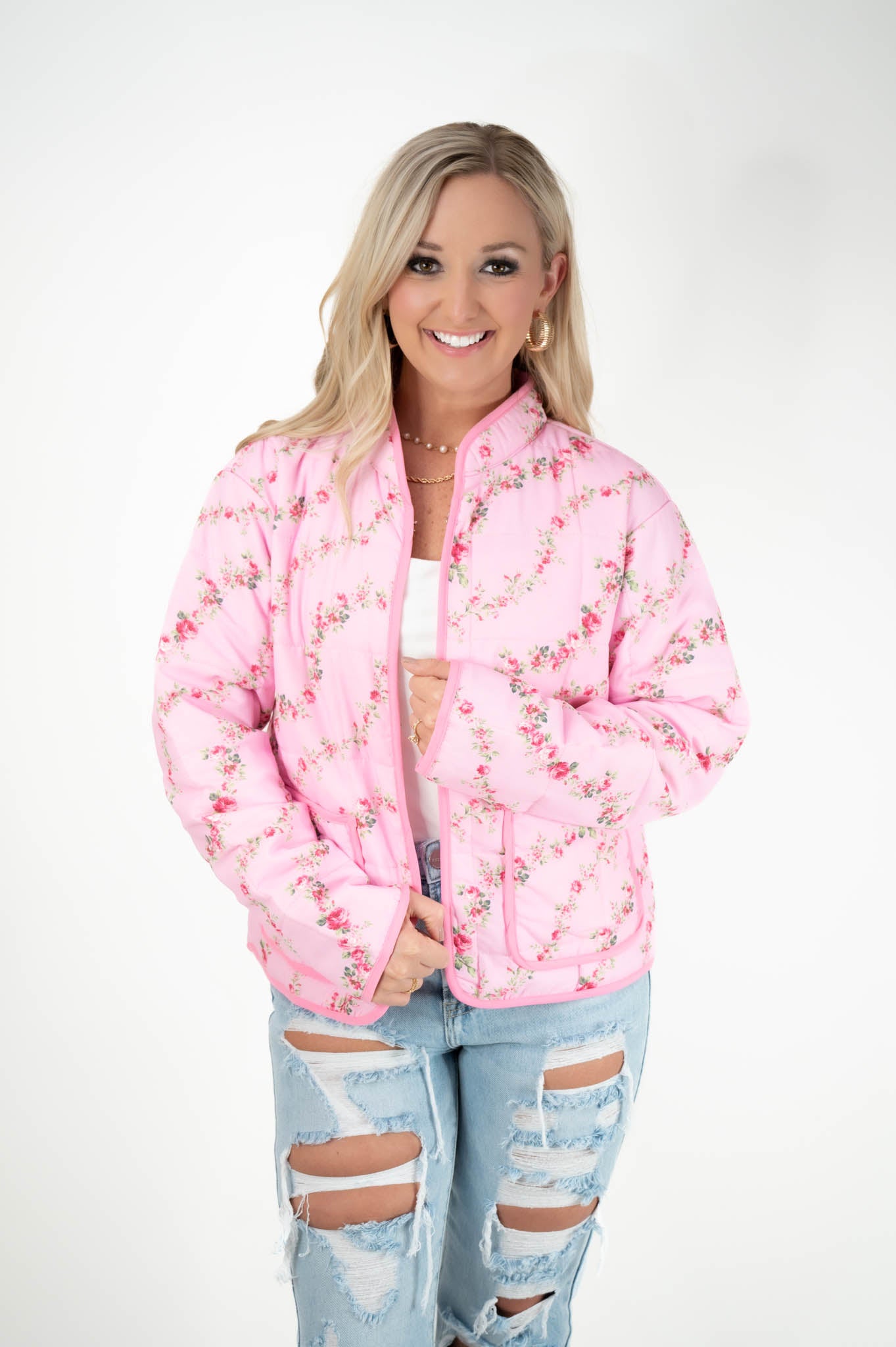 Pink Floral Quilted Jacket