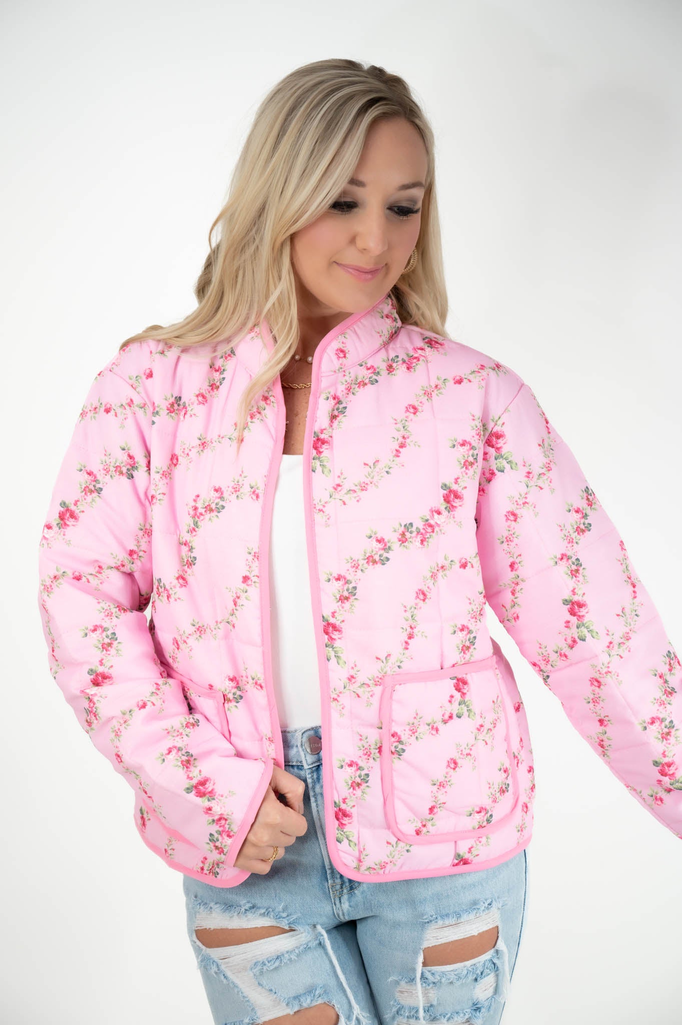 Pink Floral Quilted Jacket