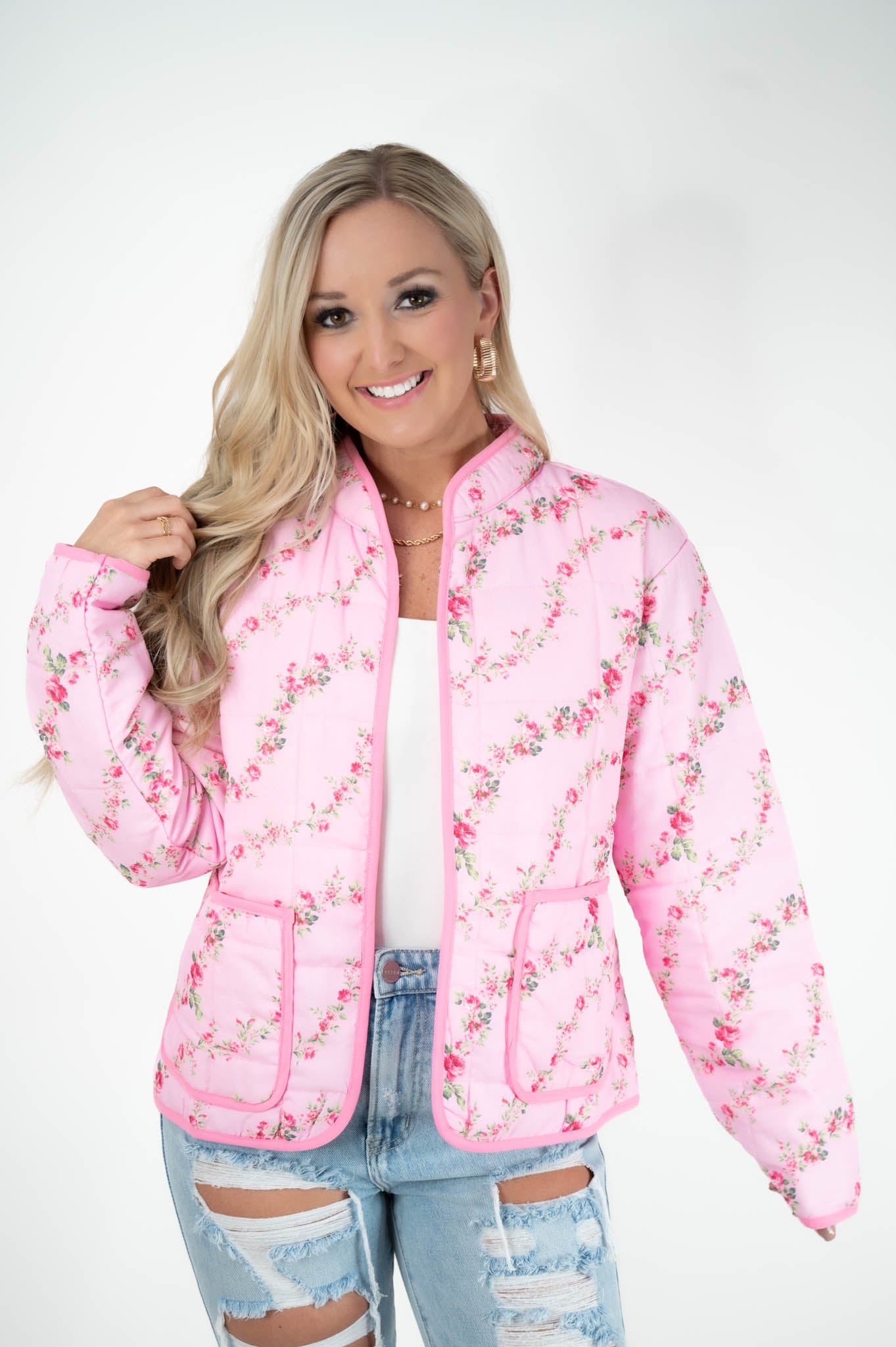 Pink Floral Quilted Jacket