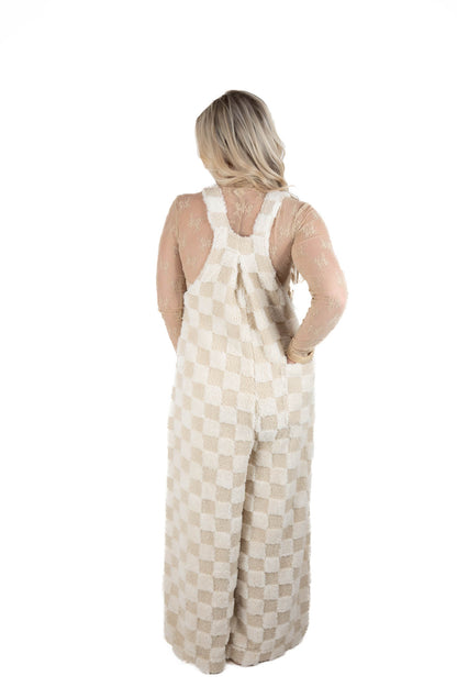 Ivory Sherpa Checkered Overalls