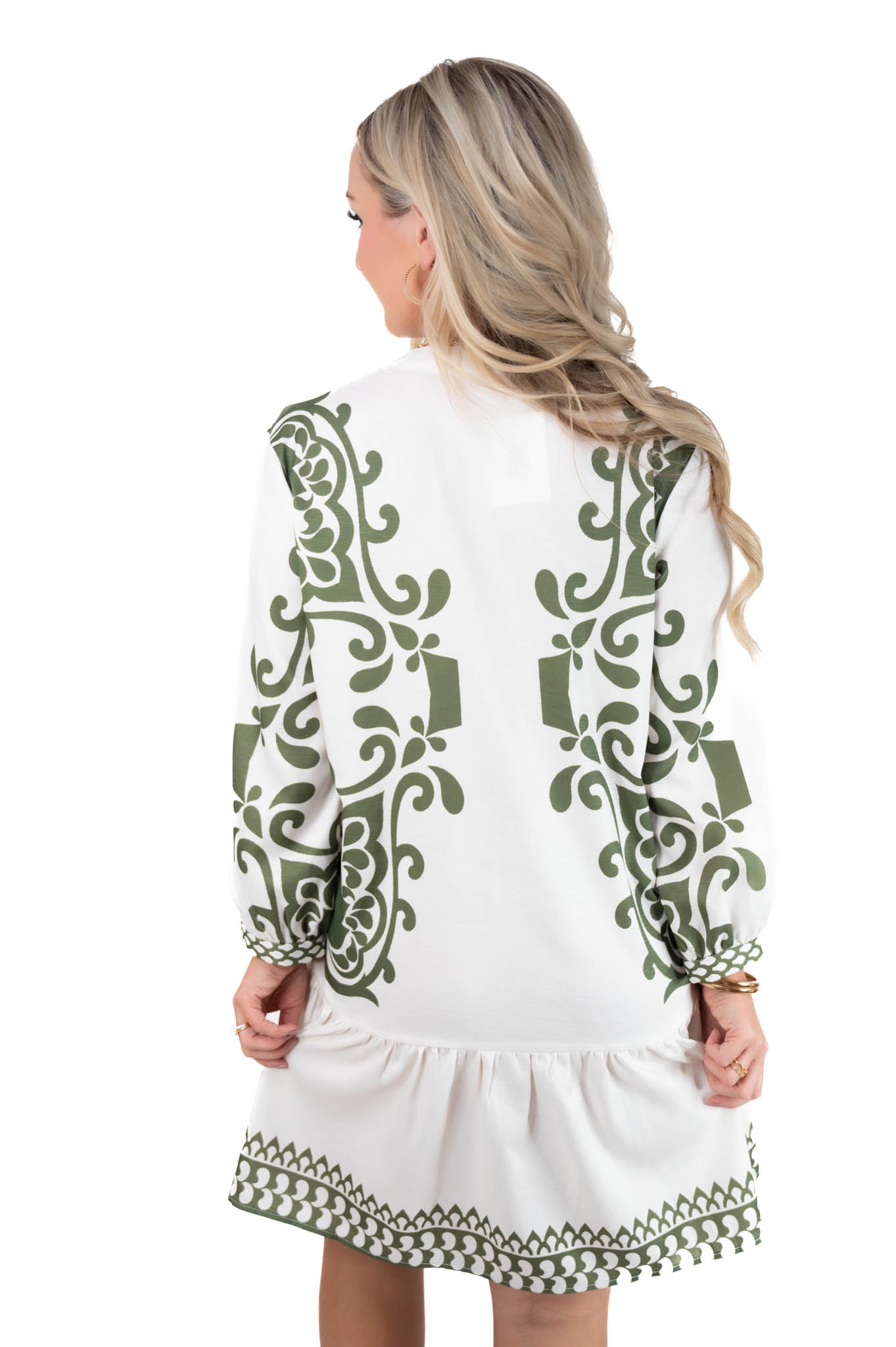 White/Green Printed Dress