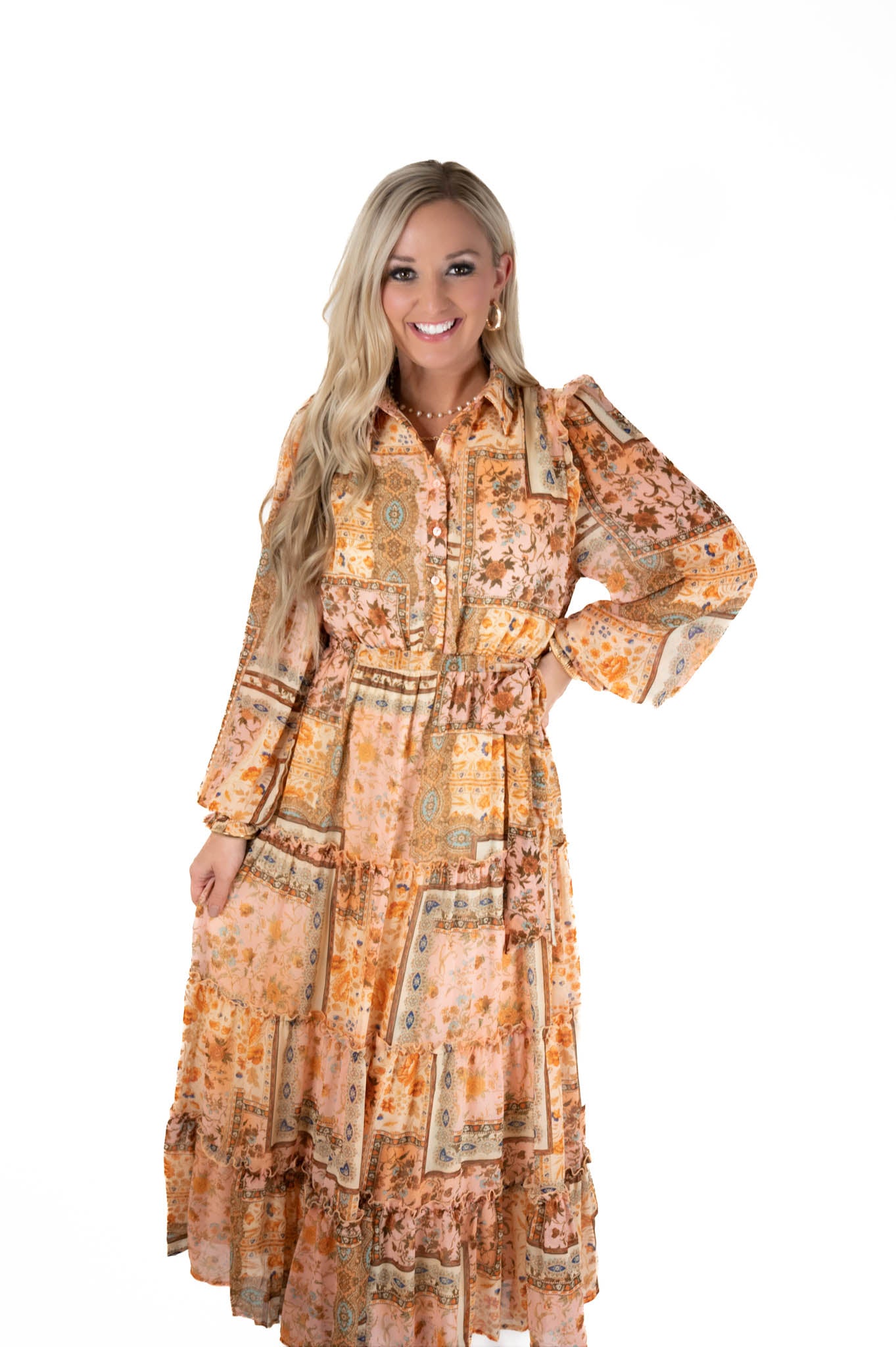 Patchwork Print Boho Maxi Dress