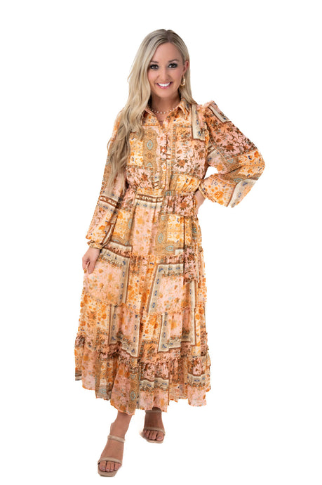 Patchwork Print Boho Maxi Dress