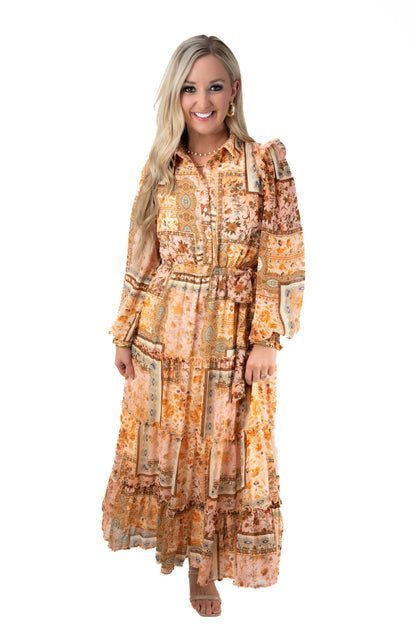 Patchwork Print Boho Maxi Dress